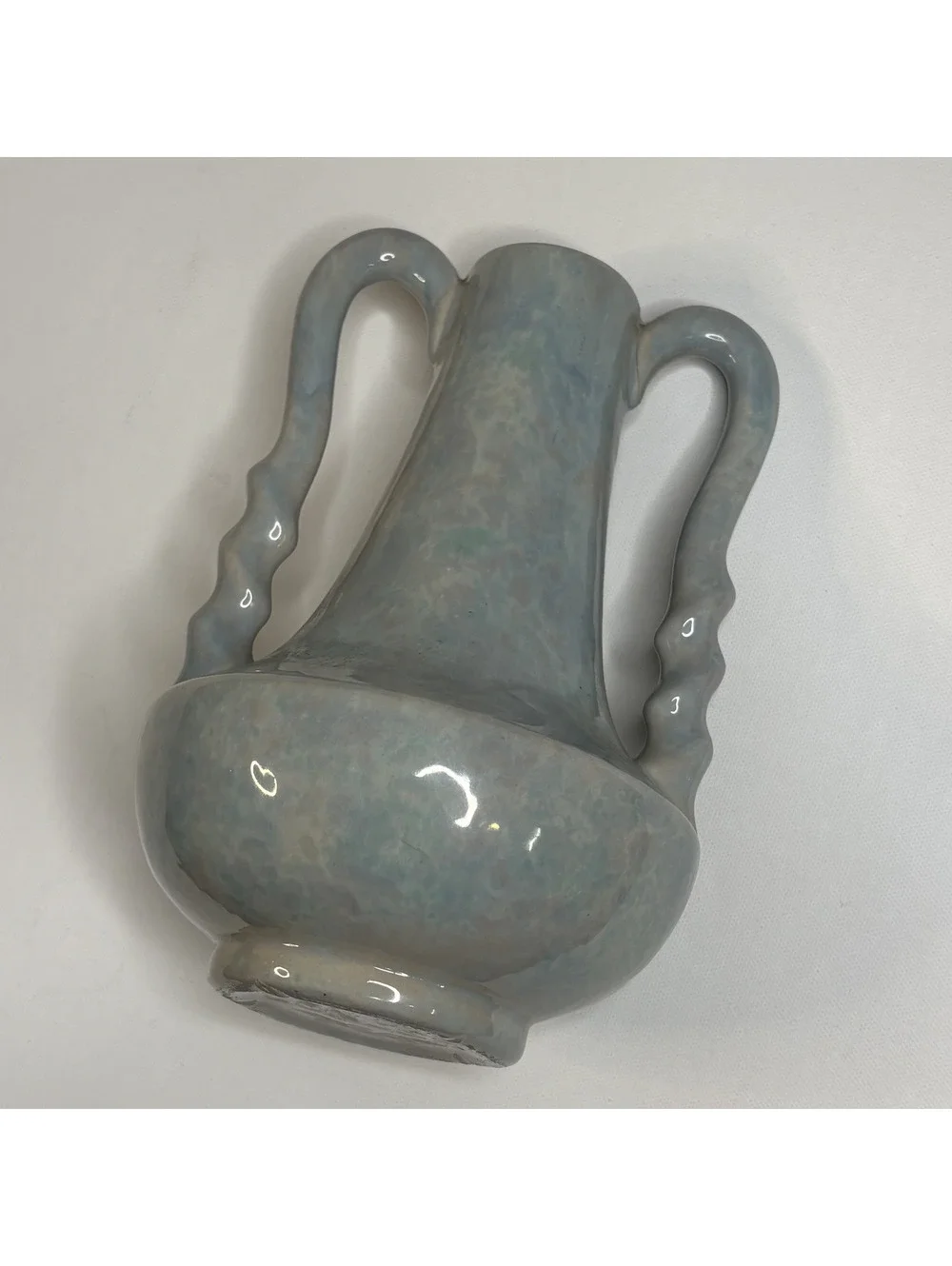 Vintage Gonder USA Art Pottery Double Handle Blue Green Vase